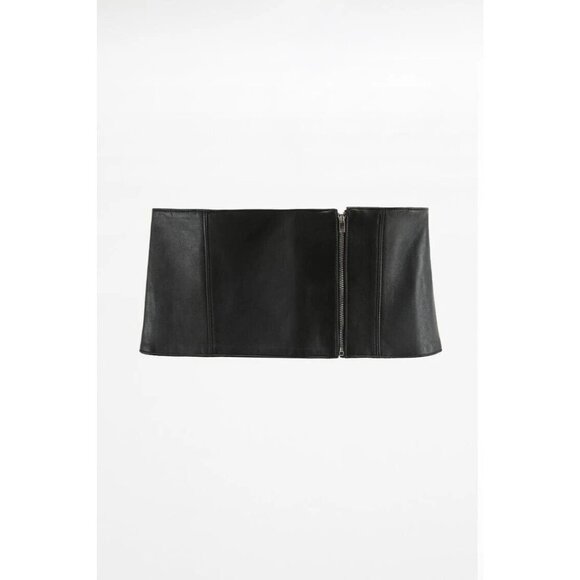 ZARA Black 100% Genuine Leather Zipper Stretch Wide Waist Corset Belt, Size M - Picture 10 of 14